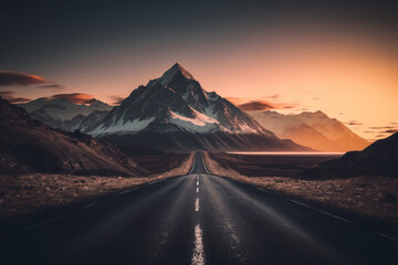 Empty road with beautiful view background. Travel vacation concept. Generative ai. - obrazy, fototapety, plakaty