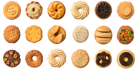 Collection of various cookies with transparent background 