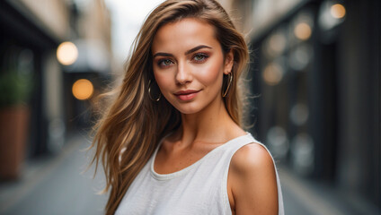 Fototapeta premium portrait of a young beautiful woman in the street, woman portraits