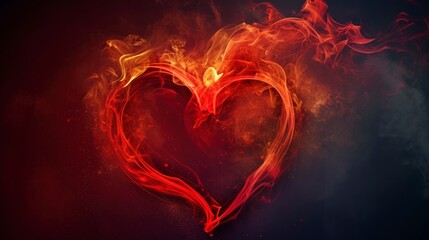 beautiful red heart made of fire