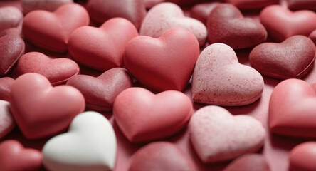 Obraz premium Delicate heart-shaped cakes lay in a pile