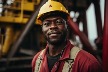 Portrait of African American worker on oil rig