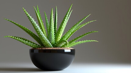 aloe vera plant, Air Purifying Aloe Vera: Enhance the air quality in your living space with this image showcasing a healthy Aloe Vera plant, known for its air purifying properties and sleek, spiky lea - obrazy, fototapety, plakaty