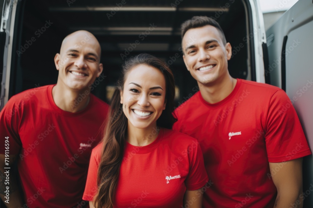 Wall mural portrait of a diverse group of workers in moving company