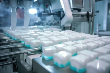 Close up of tablets in packing machine - obrazy, fototapety, plakaty
