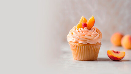 cupcake with buttercream peach, banner, advertisement, cover, design, posters