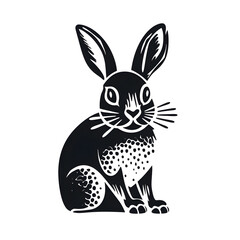 Fototapeta na wymiar Cartoon bunny in a minimal linocut style , black and white, isolated on white background