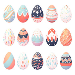 Assorted Colored Easter Eggs on White Background