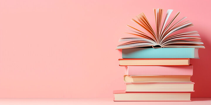 open book lying on a stack of books in a library