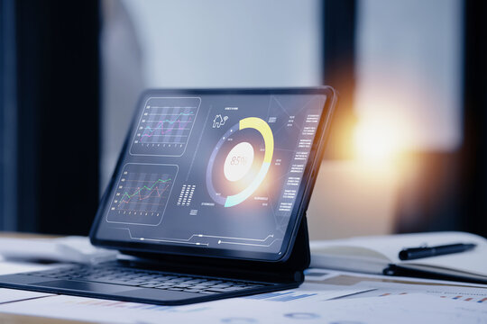 Digital tablet with business infographic data concept, Analytics data dashboard.