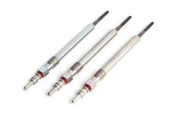 Rod ceramic glow plugs for a diesel engine on a white background, close-up, isolate. Heating element