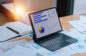 Digital tablet with business infographic data concept, Analytics data dashboard.