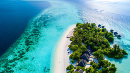 Maldives paradise island aerial view from a drone - obrazy, fototapety, plakaty
