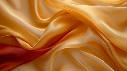 Vibrant yellow and red abstract background with leaves and semi transparent silk fabric