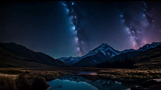 beautiful scenery with a stars and mountain