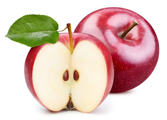 Fresh organic apple with leaves isolated
