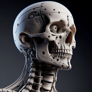 a skeleton skull with mechanical parts