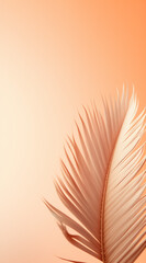 Peachy  Palm leaf on pastel pink background with copy space. Tropical summer concept. Minimal flat lay