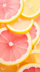 Close up of pink lemon slices.Minimal creative food concept.Top view,copy space,flat lay.Generative AI.Abstract fruit background Trendy social mockup or wallpaper