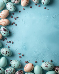 Blue Background With Speckled Eggs and Chocolate Chips
