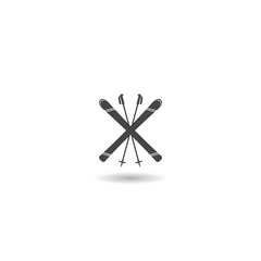 Ski and sticks icon with shadow