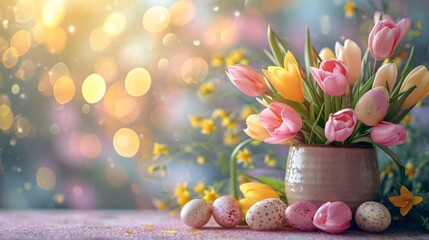 spring garden party easter background with copy space