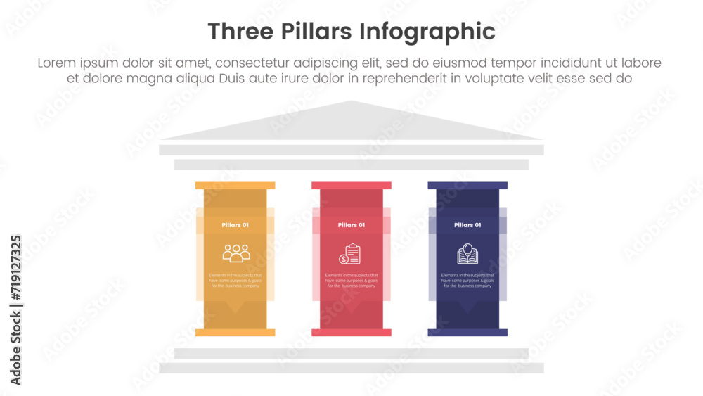 Fototapete three pillars framework with ancient classic construction infographic 3 point stage template with bi