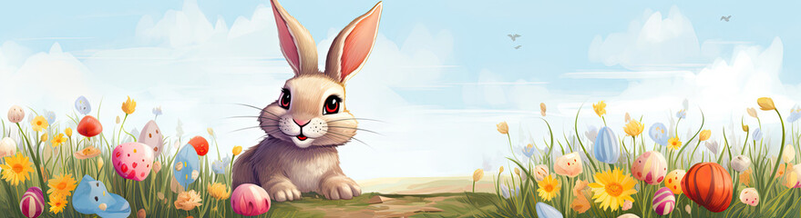 A Painting of a Rabbit in a Field of Flowers