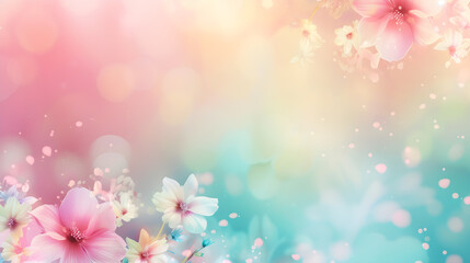 Soft pastel background decorated with flowers in a minimal style.