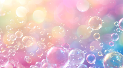 Obraz na płótnie Canvas Soap bubbles float on a soft pastel background that is pleasing to the eye.