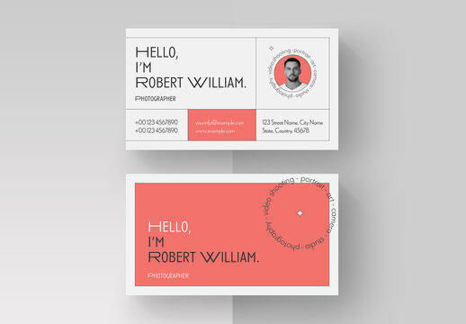 Business Card Layout with Pink Accents