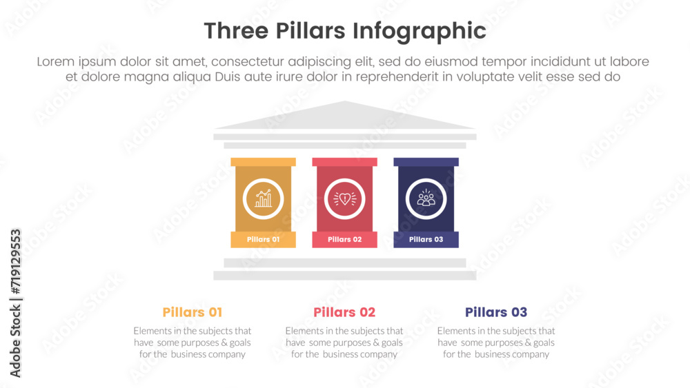 Canvas Prints three pillars framework with ancient classic construction infographic 3 point stage template with st