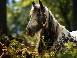 Portrait of a horse in the forest.