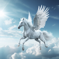 white horse with wings on a sky