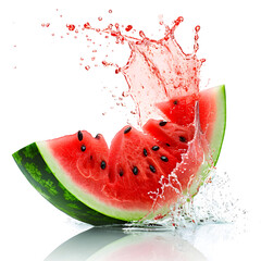 Watermelon with water splash isolated on white background