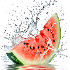 Watermelon with water splash isolated on white background