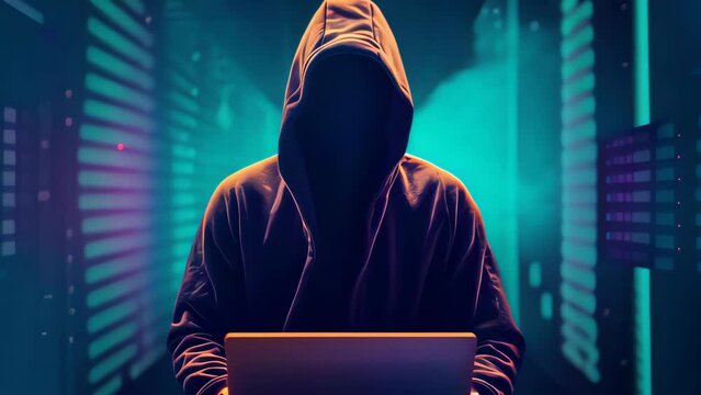 Hoodie hacker cyber security using laptop. Techonology concept. Generative ai.	
