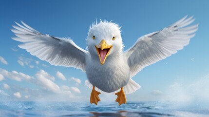Flying seagull on blue sky background. - Powered by Adobe