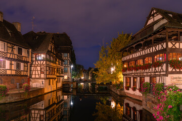 Fototapeta na wymiar Nightscape of Petite France Strasbourg, France