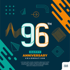 96th anniversary celebration logotype with colorful abstract geometric shape y2k background.