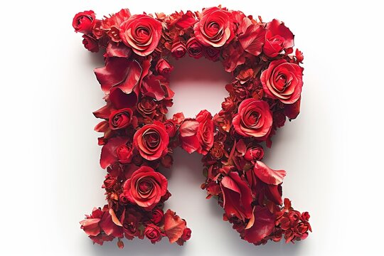 3d modern style rose flower letter  r  isolated on white background in 3d modern style