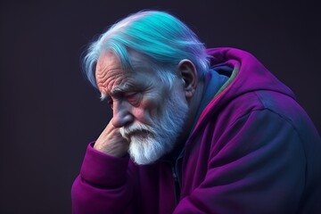 A sad depressed old man,Illustrations,mental health concept