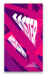 a poster with a pink background and a white and purple design