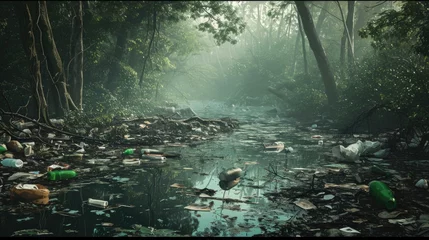 Foto op Plexiglas Plastic garbage in the river , pollution and environment concept © Hope