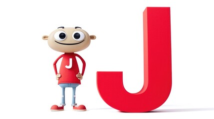 Fototapeta premium J a letter of the alphabet in the guise of a funny character . Capital letter for teaching a child to read, for children's books and games. ABC
