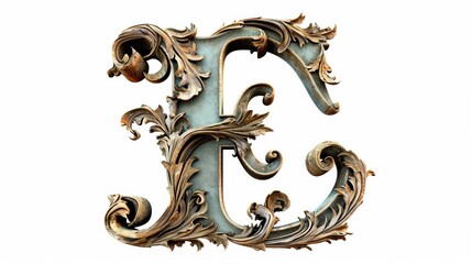 Metal forged letter E of the alphabet . Capital letter e with beautiful font 
