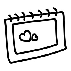 Desk calendar with a love theme in hand-drawn style