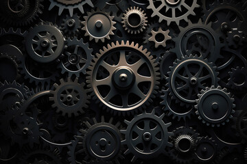 Abstract black background with gears - obrazy, fototapety, plakaty