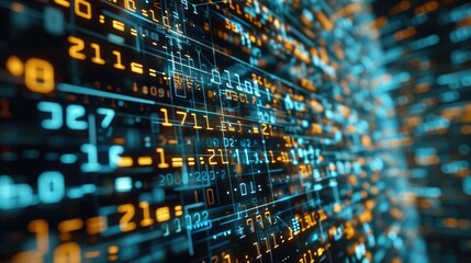 Abstract binary digital code. Big Data concept, security code for service center.