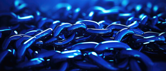 Blue metal chains background, chained unity - obrazy, fototapety, plakaty